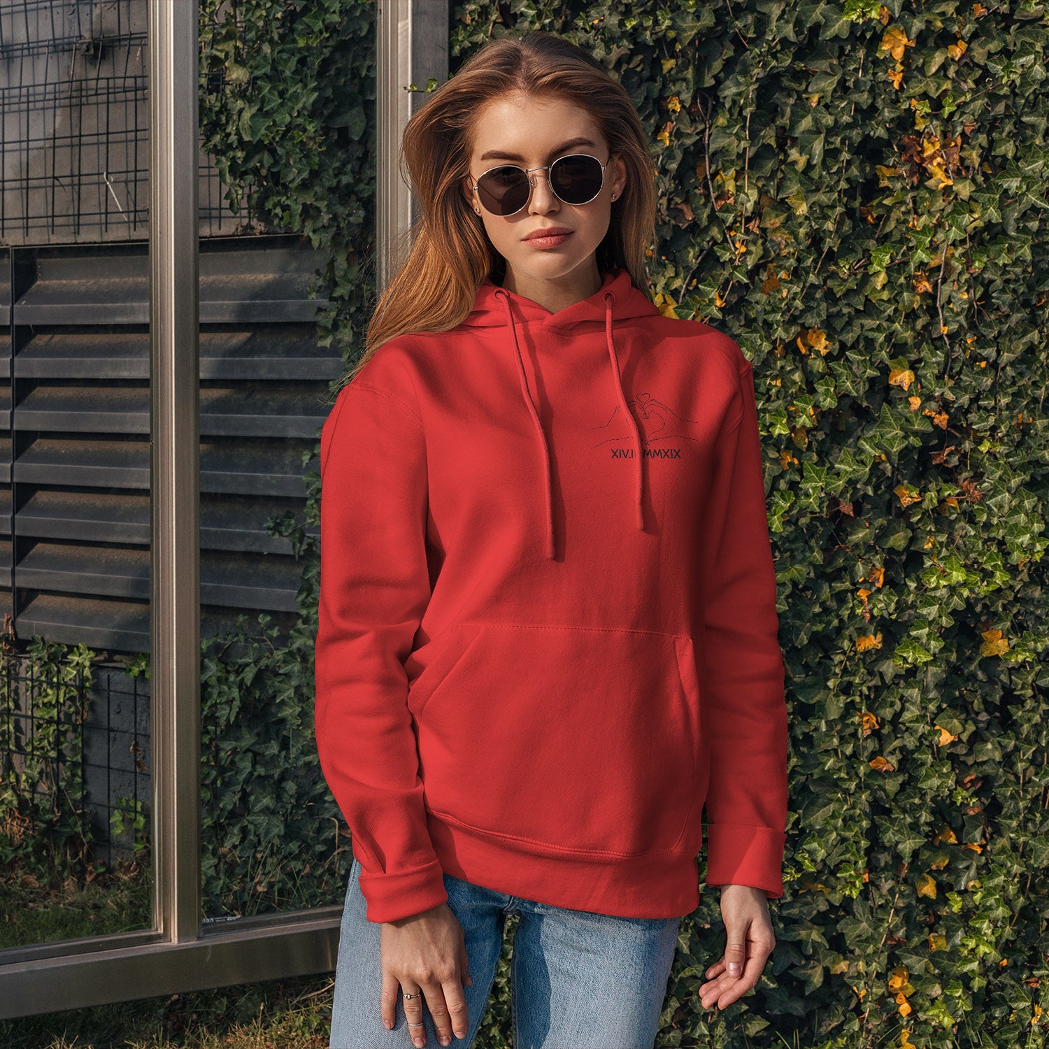 Personalized Hoodie Sweatshirt Line Art Fingers Roman Numbers