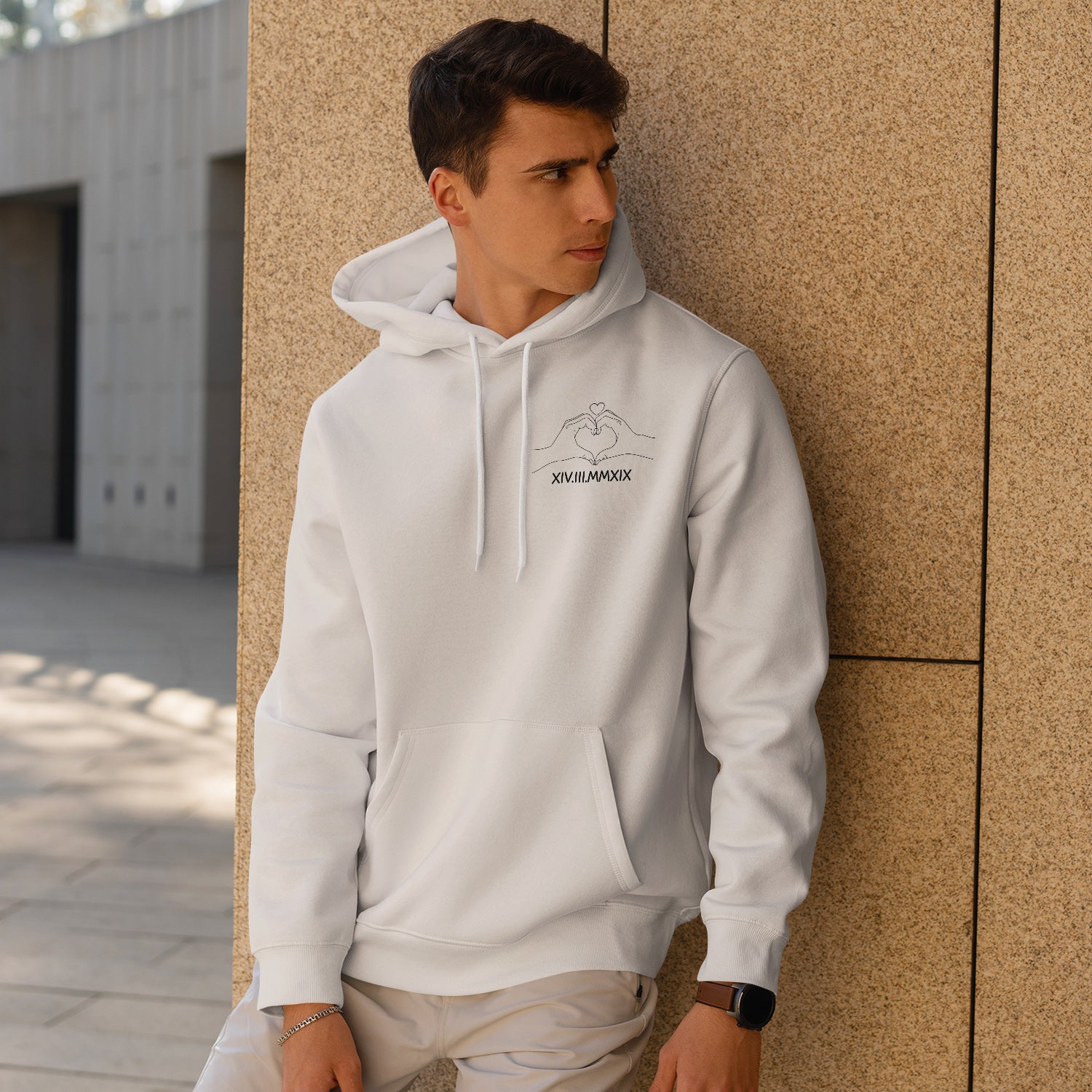 Personalized Hoodie Sweatshirt Line Art Fingers Roman Numbers