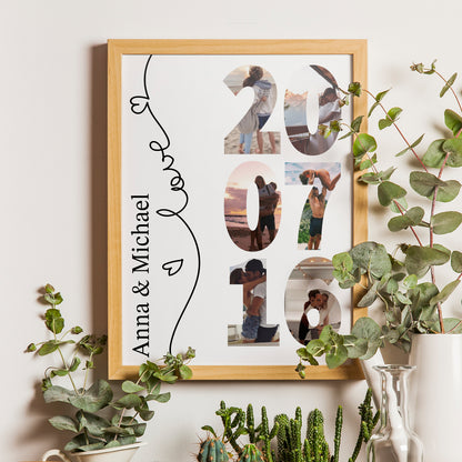 Personalized Photo Collage Poster With Names and Year