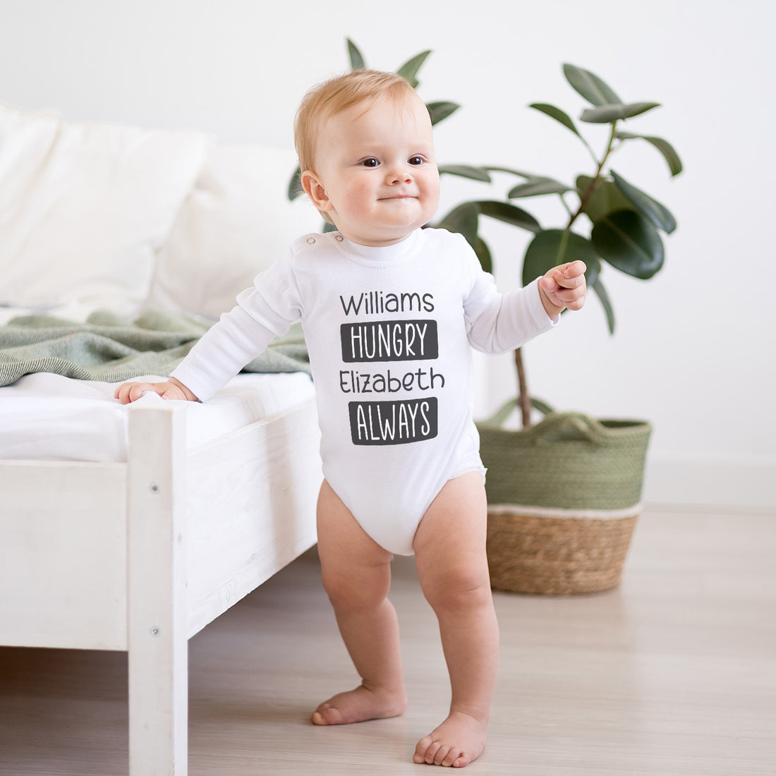 Personalized Baby Bodysuit Onesie For Newborn Always Hungry With Name