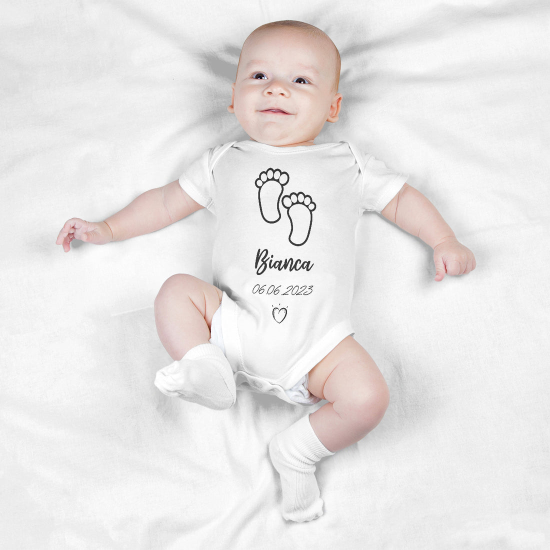 Personalized Bodysuit Onesie For Newborn Baby Feet With Name And Date
