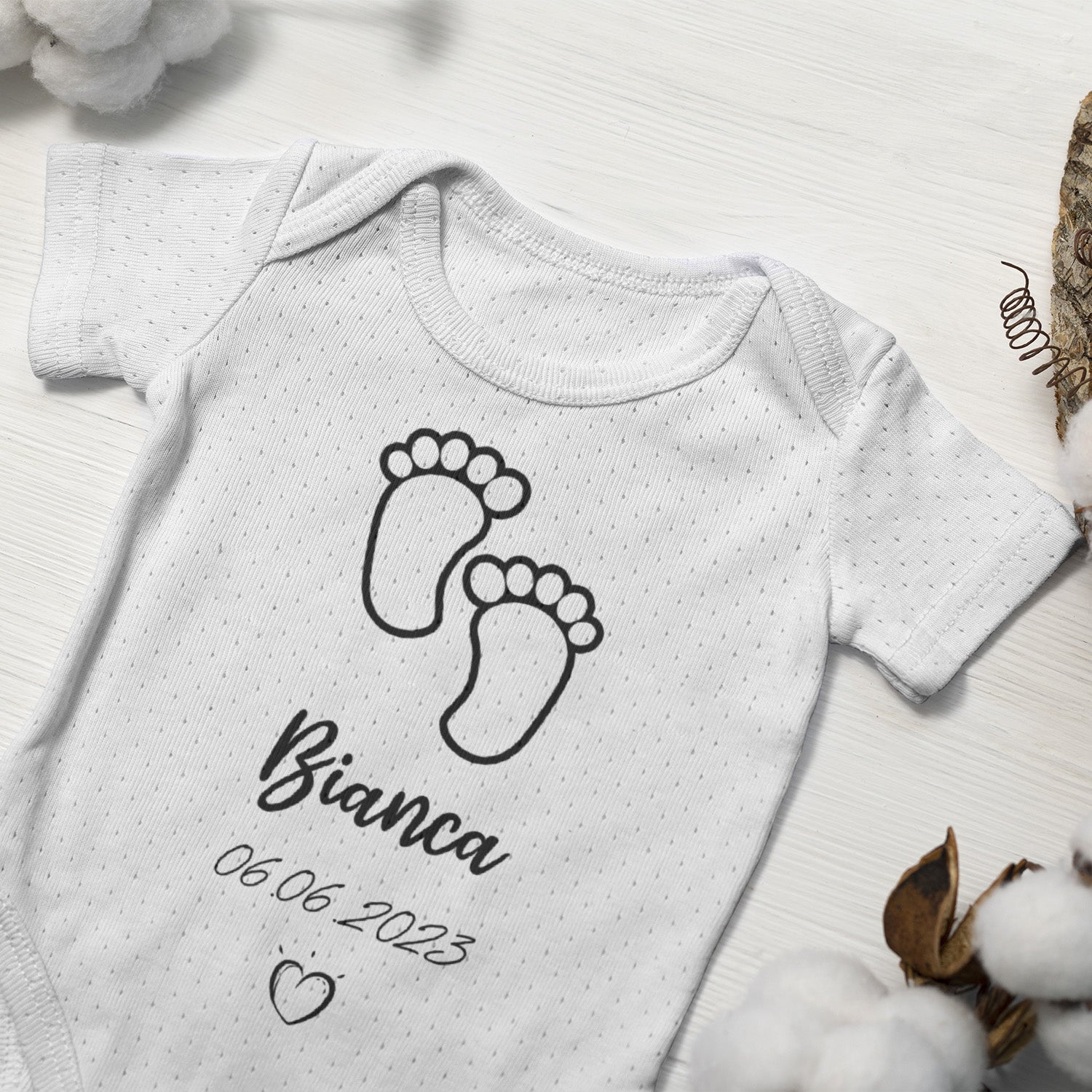 Personalized Bodysuit Onesie For Newborn Baby Feet With Name And Date