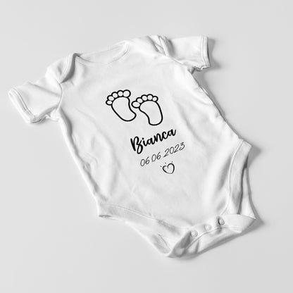 Personalized Bodysuit Onesie For Newborn Baby Feet With Name And Date