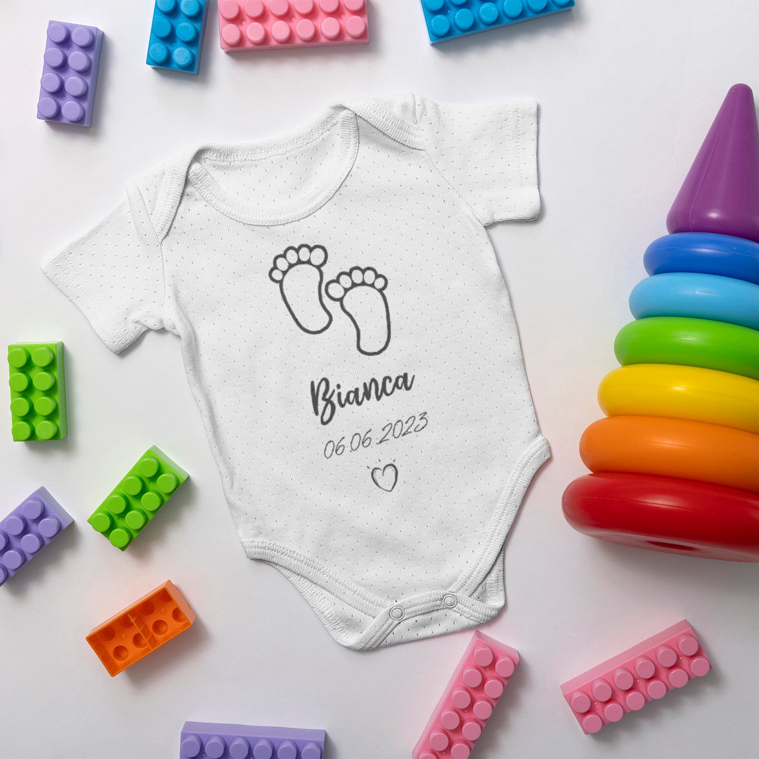 Personalized Bodysuit Onesie For Newborn Baby Feet With Name And Date