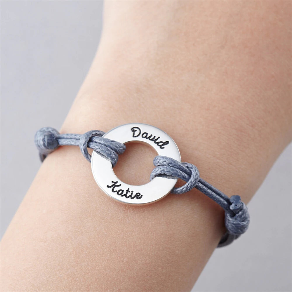 Personalized Leather Bracelet with Circle