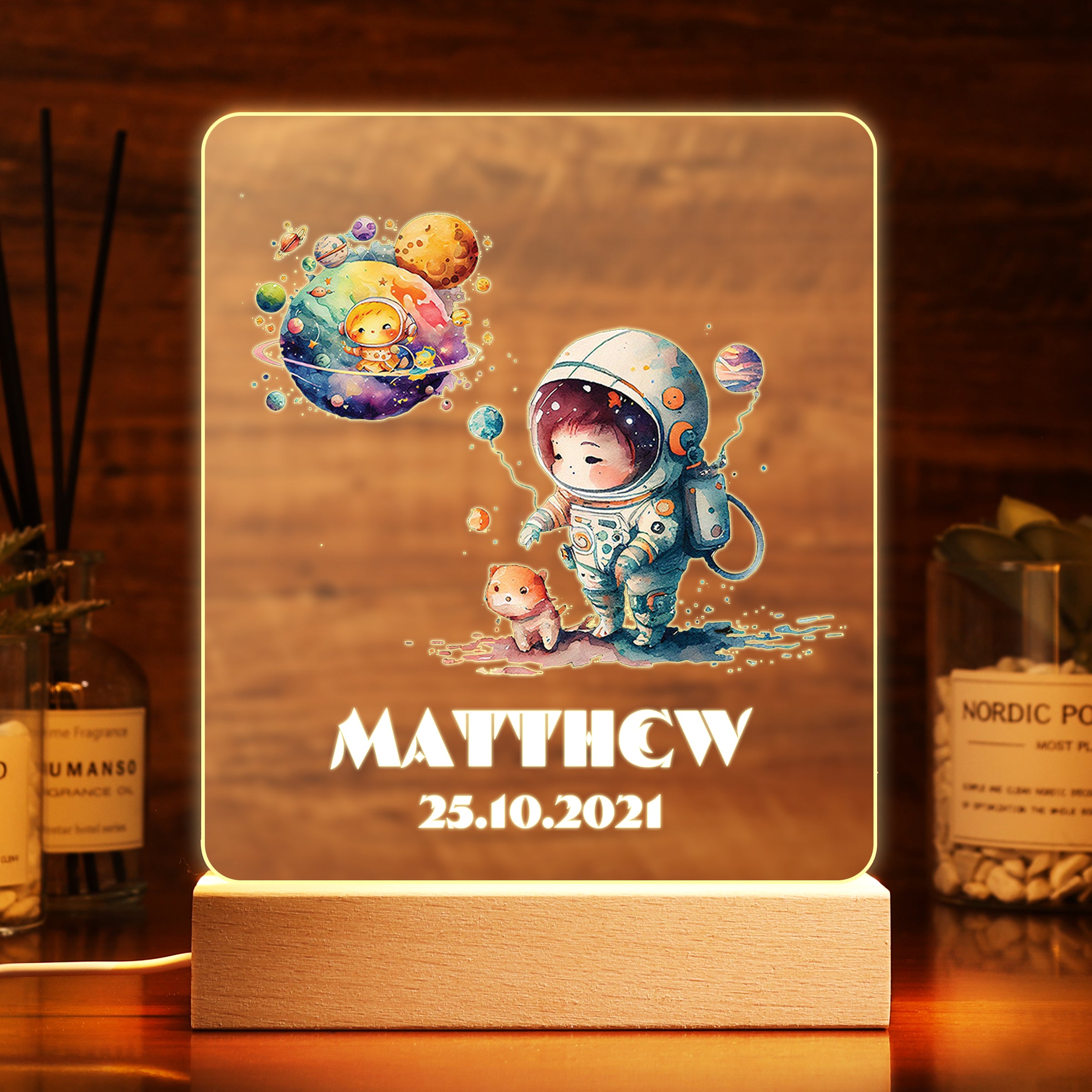 Personalized LED Astronaut Lamp Kids Night Light With Names And Birthdate