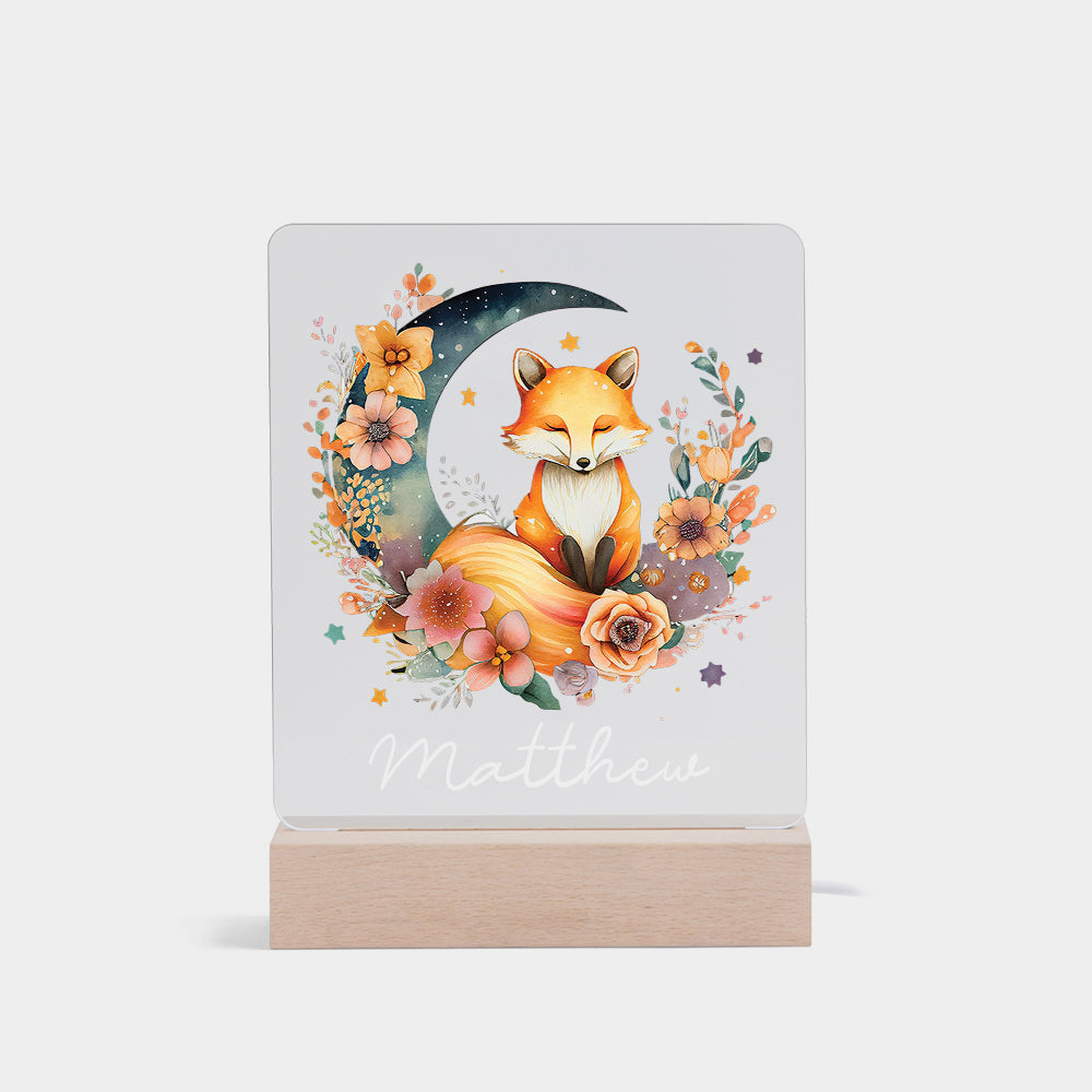 Personalized LED Illustrated Fox Lamp Kids Night Light With Name