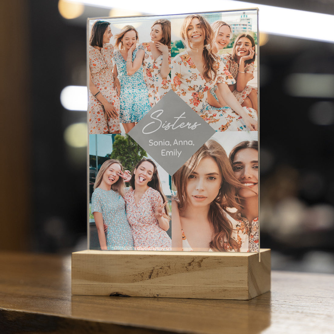 Personalized Transparent Plaque with Four Photos Collage