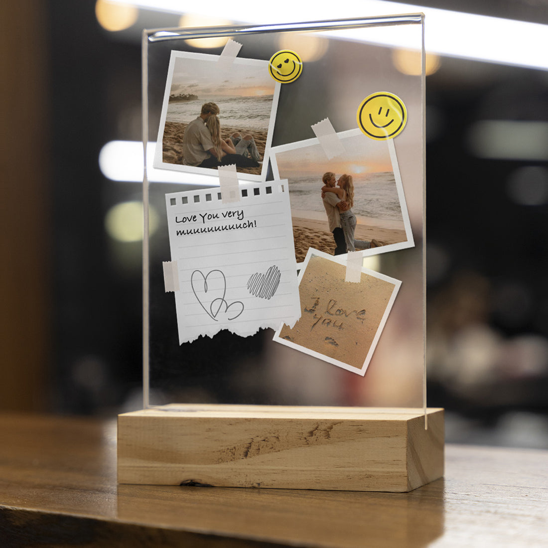 Personalized Transparent Plaque with Polaroid Photos and Note