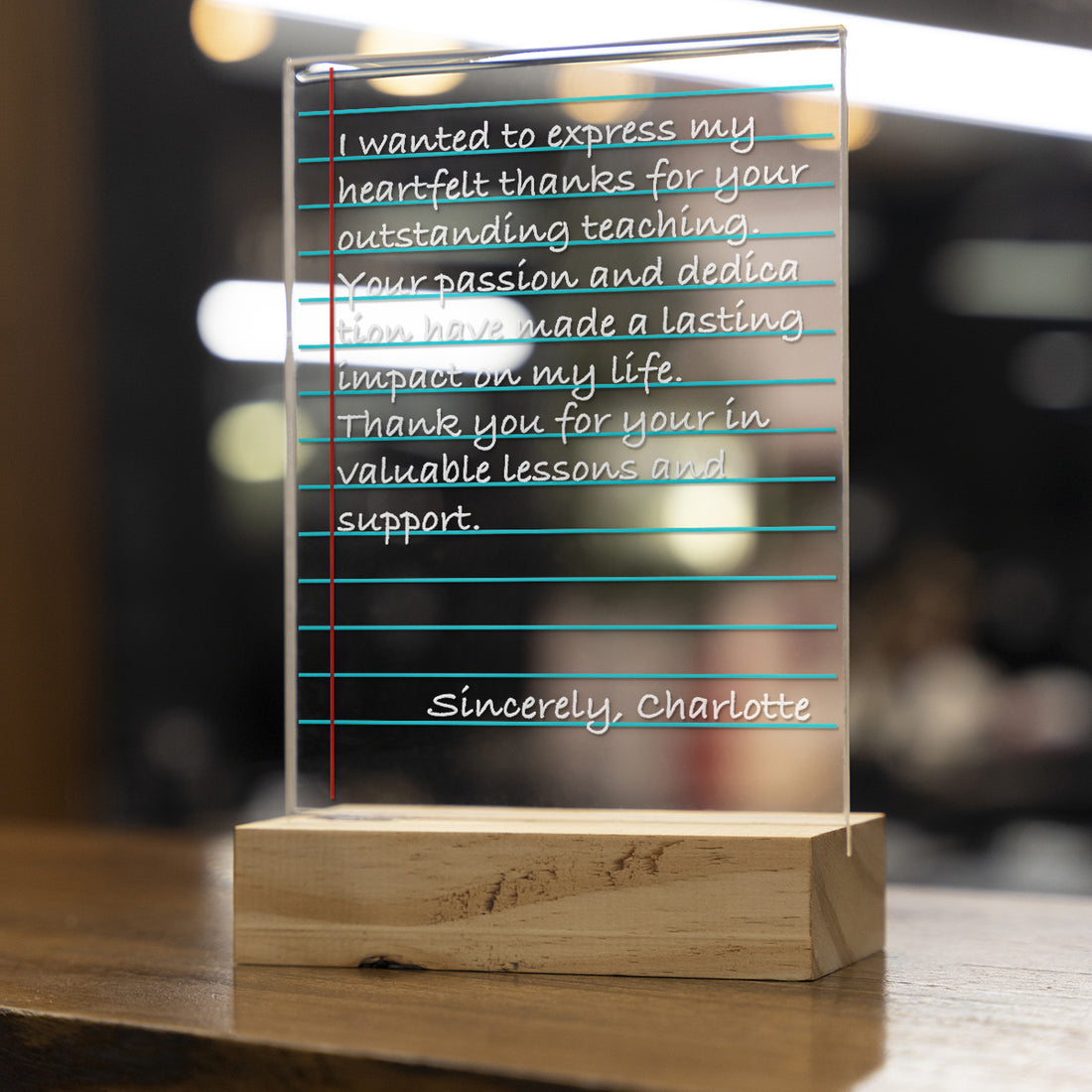 Personalized Transparent Plaque with Note Design
