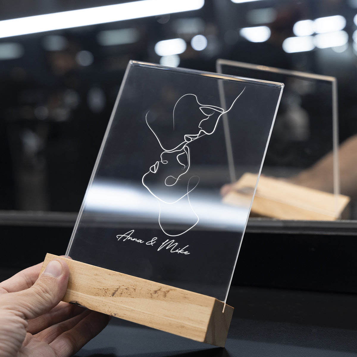Personalized Transparent Plaque Line Art with Names