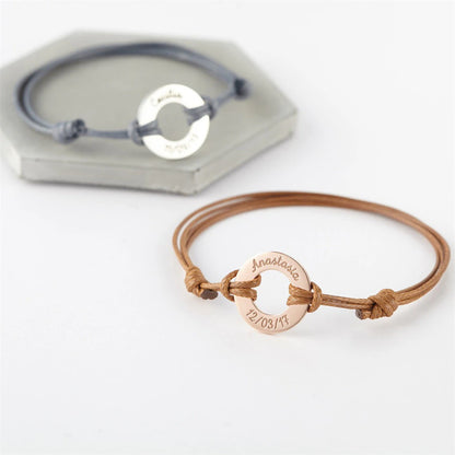 Personalized Leather Bracelet with Circle