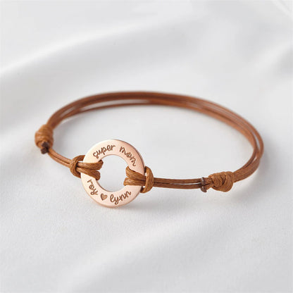 Personalized Leather Bracelet with Circle