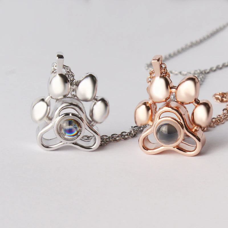 Personalized Pet Paw Necklace with Photo Projection