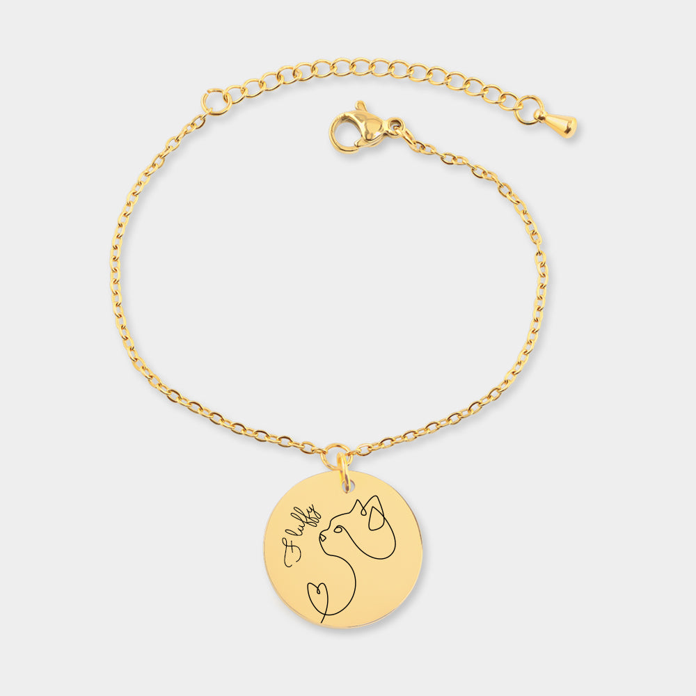 Personalized Line Art Bracelet Cat