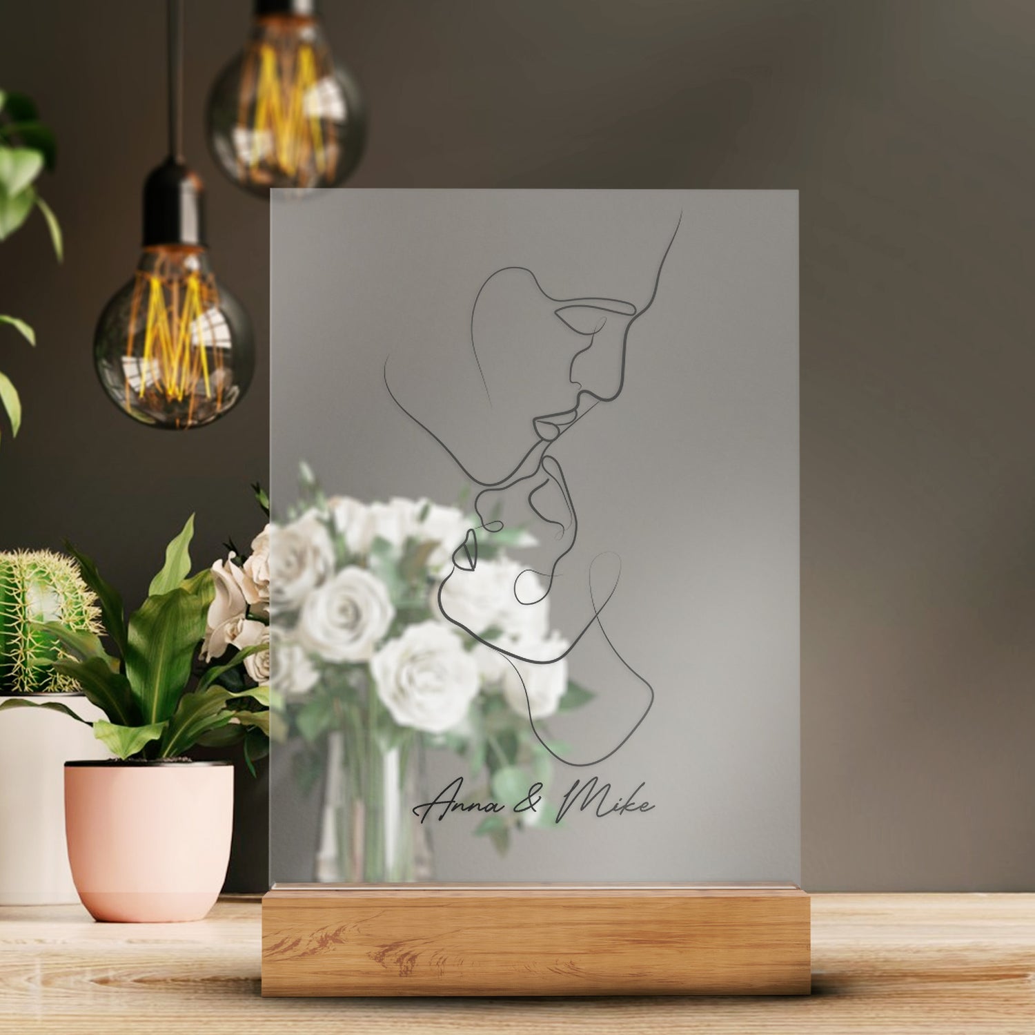 Personalized Transparent Plaque Line Art with Names