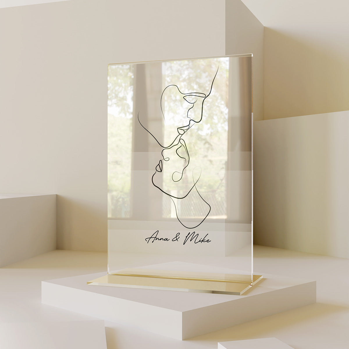 Personalized Transparent Plaque Line Art with Names