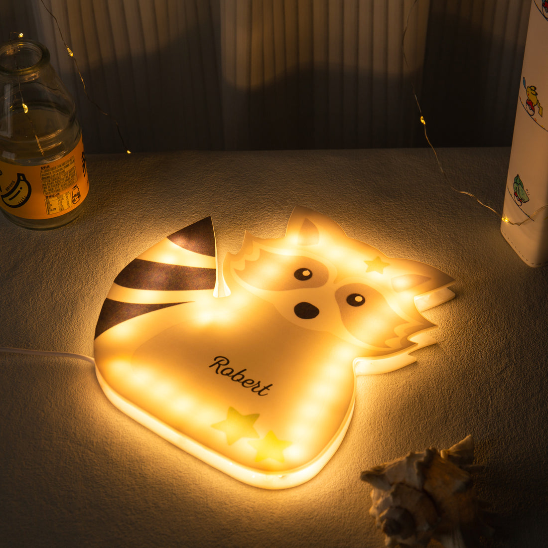 Personalized LED Raccoon Lamp Kids Night Light With Name