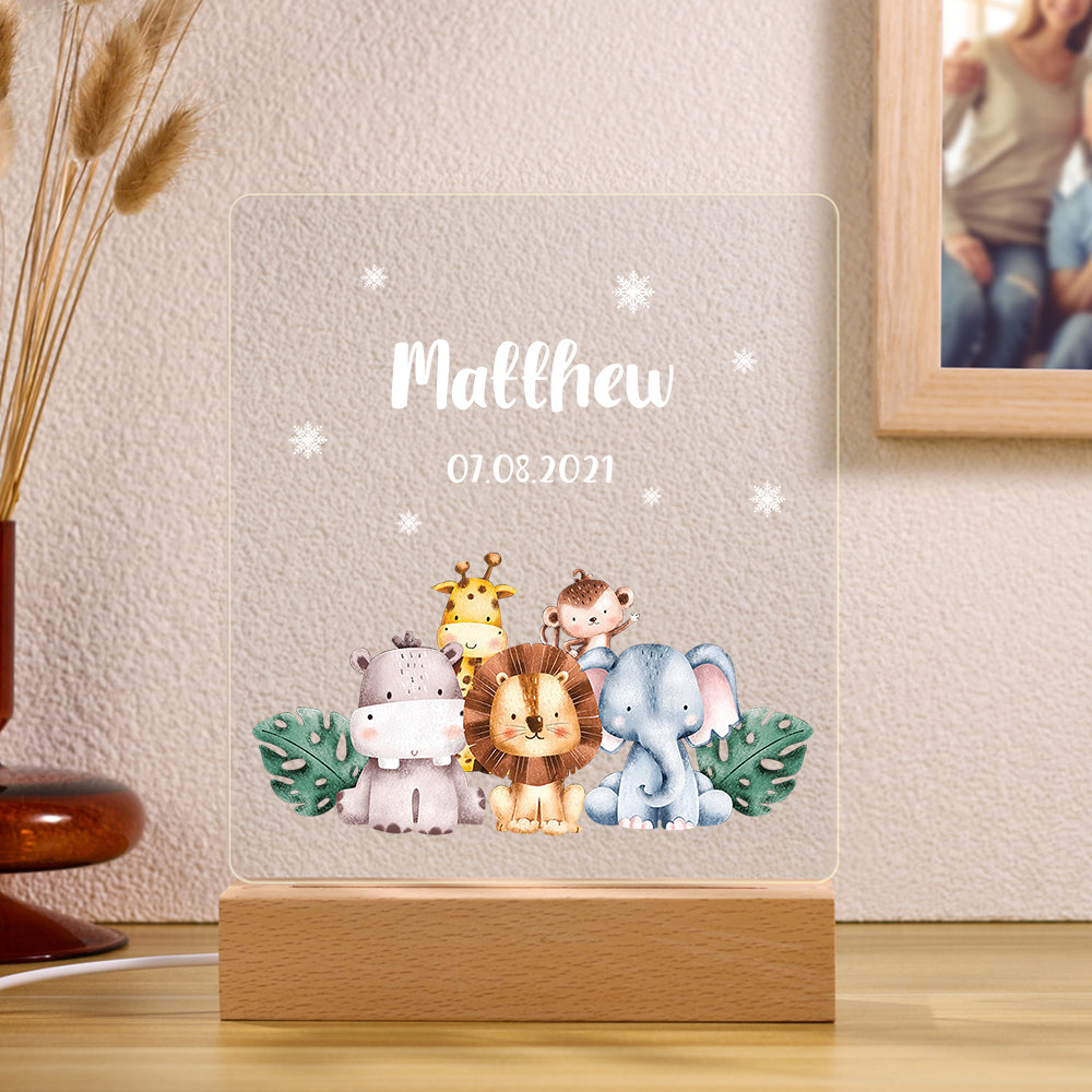 Personalized LED Animal Lamp Kids Night Light With Name And Birthdate