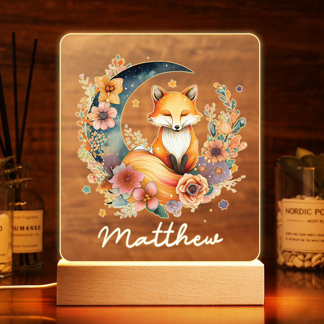 Personalized LED Illustrated Fox Lamp Kids Night Light With Name