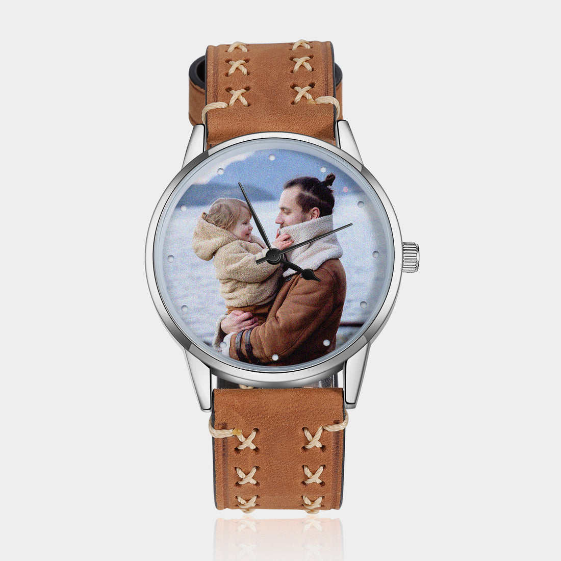 Personalized Photo Watch Light Brown Leather Wristband