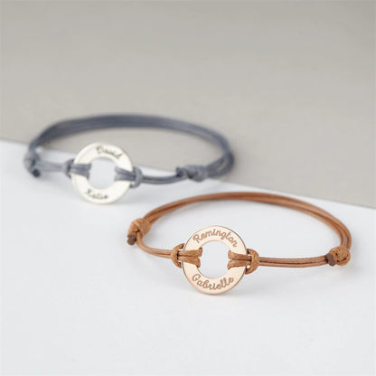 Personalized Leather Bracelet with Circle