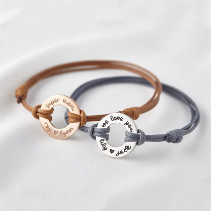 Personalized Leather Bracelet with Circle