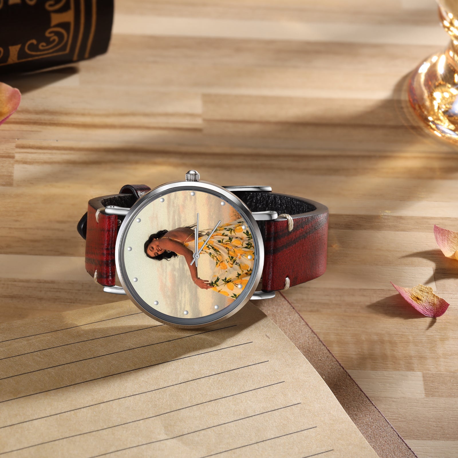 Custom Photo Watch Brown Leather Wristband
