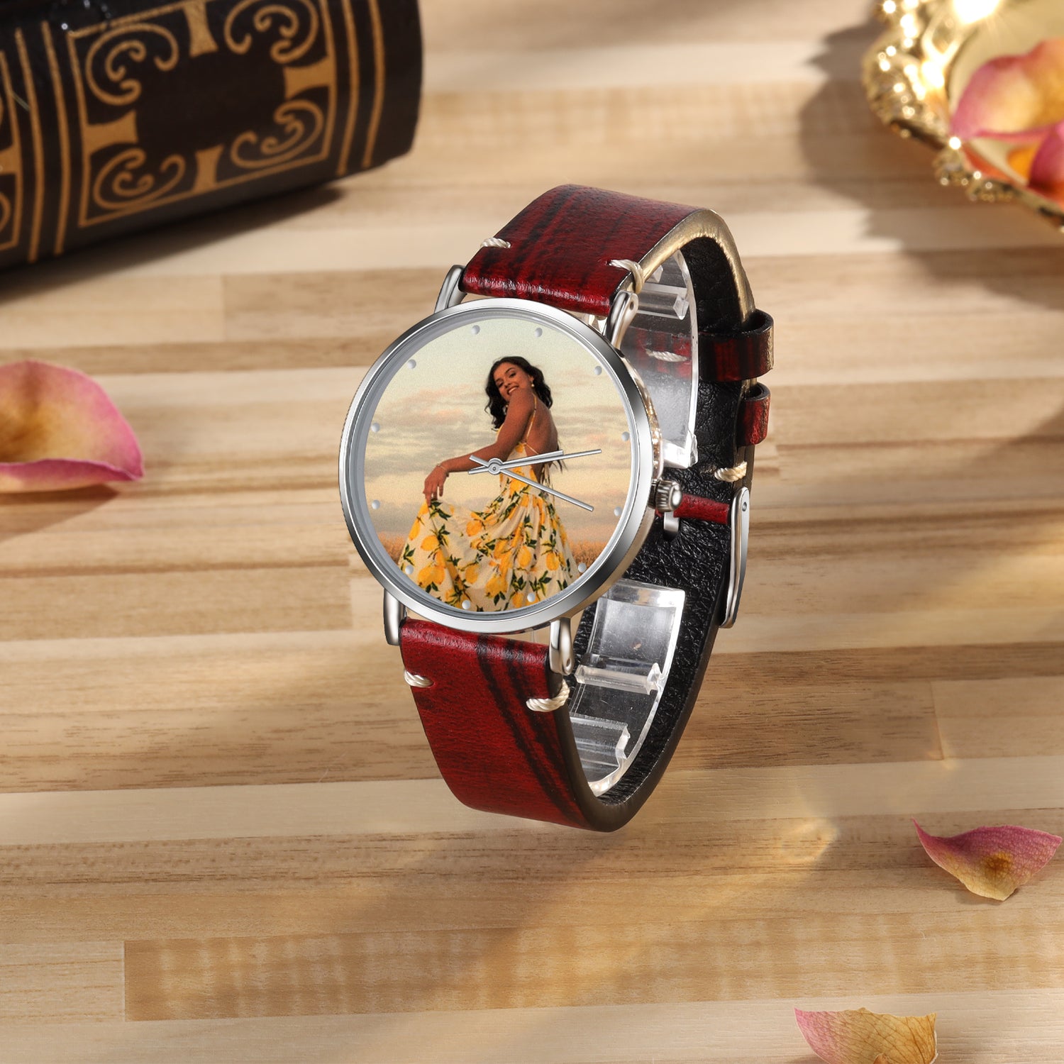 Custom Photo Watch Brown Leather Wristband