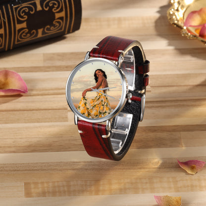 Custom Photo Watch Brown Leather Wristband