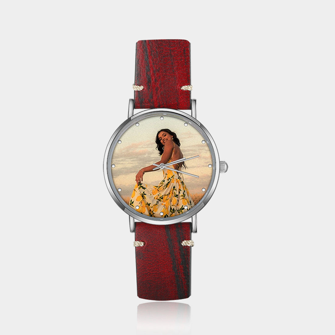 Custom Photo Watch Brown Leather Wristband