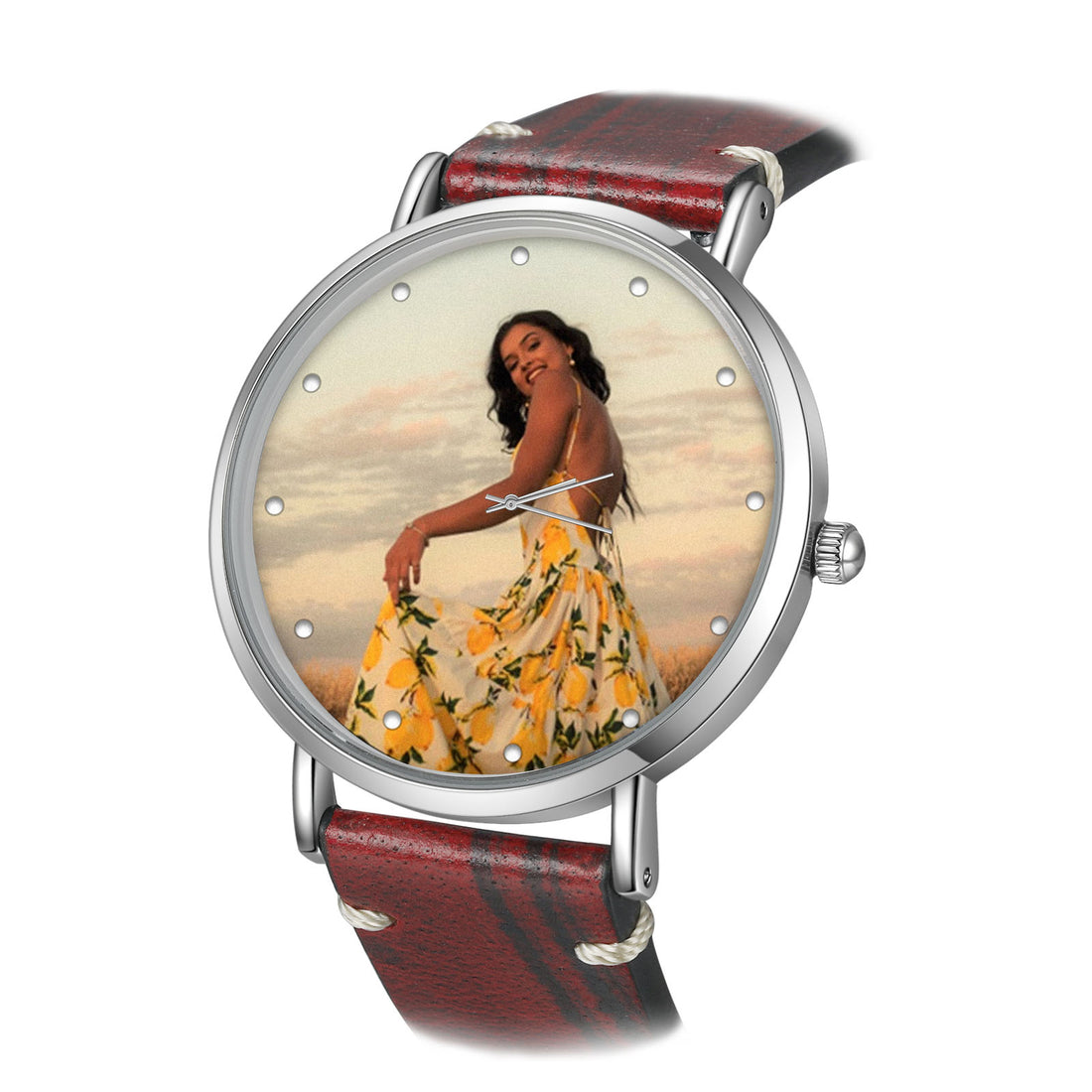 Custom Photo Watch Brown Leather Wristband