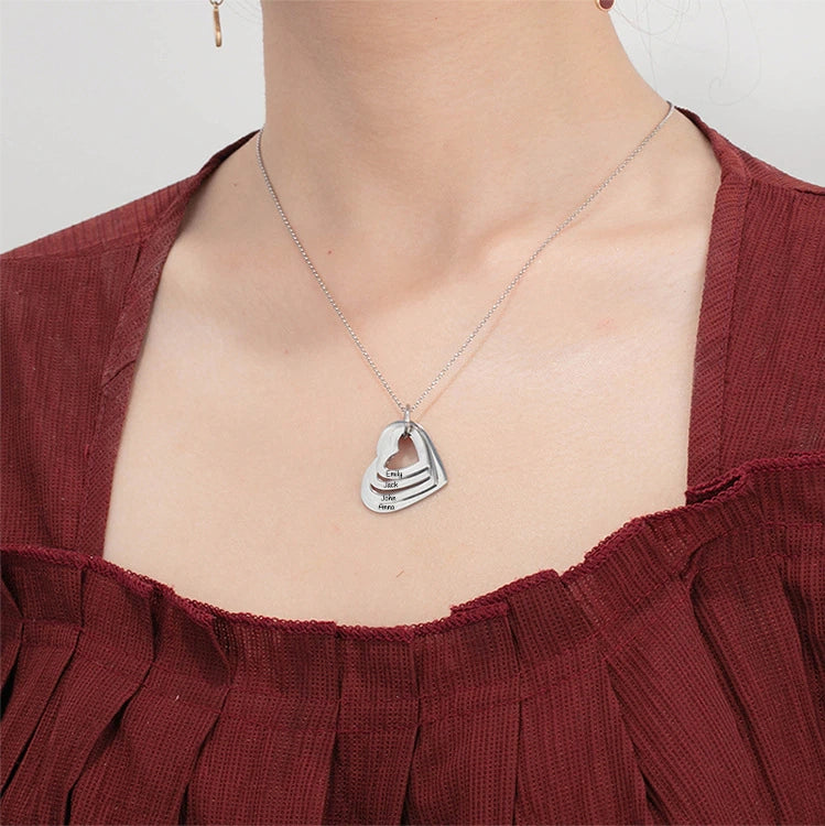 Personalized Four Heart Family Necklace