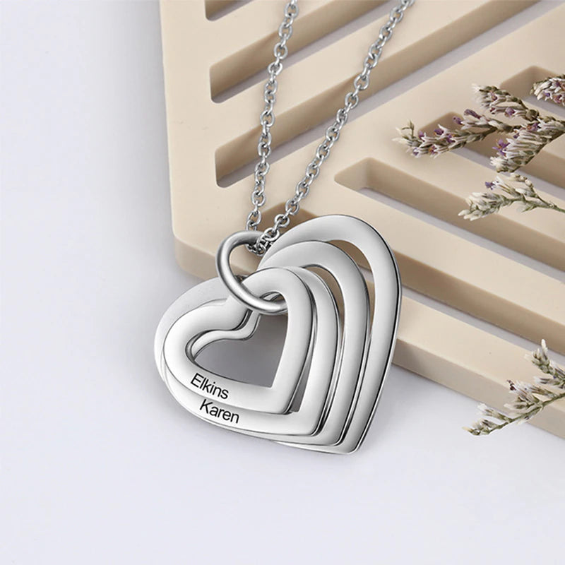 Personalized Four Heart Family Necklace