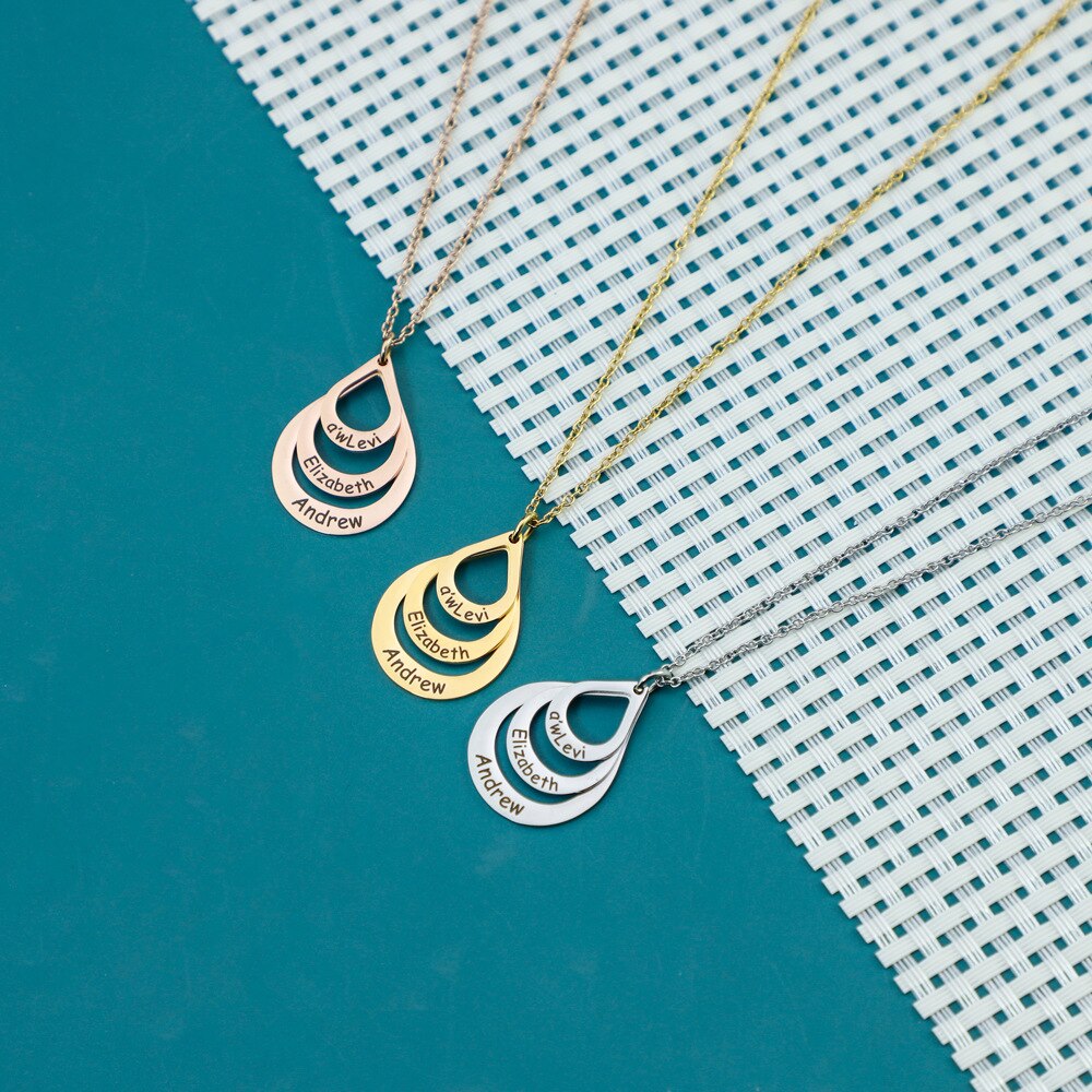 Personalized Droplet Family Necklace with Names